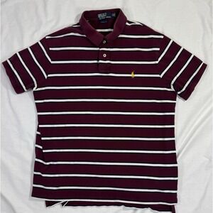 Polo By Ralph Lauren Custom‎ Fit Mens Burgundy Stripe Short Sleeve Polo Sz XL